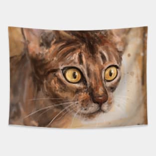 Contemporary Painting of an orange Cat with Yellow Eyes Tapestry