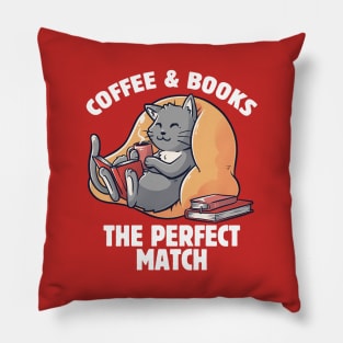 Coffee and Books Cute Funny Cat Gift Pillow