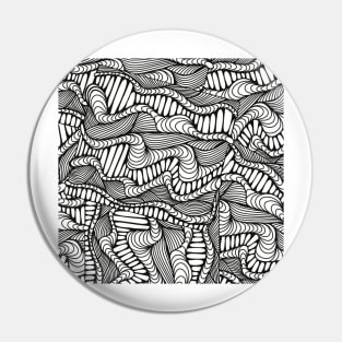 Black and White Zentangle Wavy Doodle Design Pin