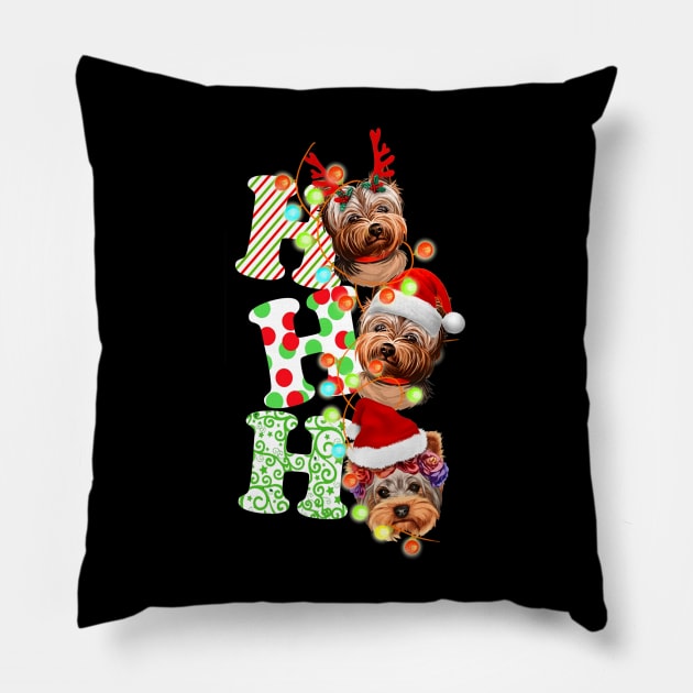 Ho Ho Ho Yorkshire Terrier Christmas Pillow by Foshaylavona.Artwork