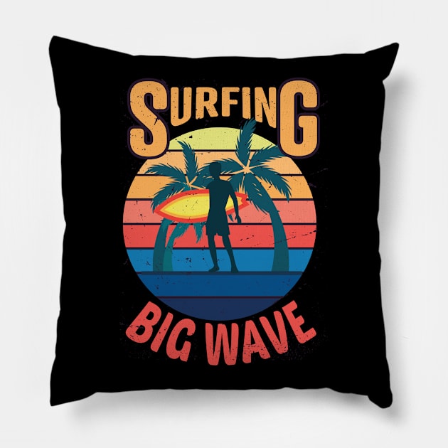 Surf - The Big Wave, Big Wave Surfer, Retro style wave, Vintage wave pattern, great wave, Japan surf culture, kanagawa shonan Pillow by wiixyou