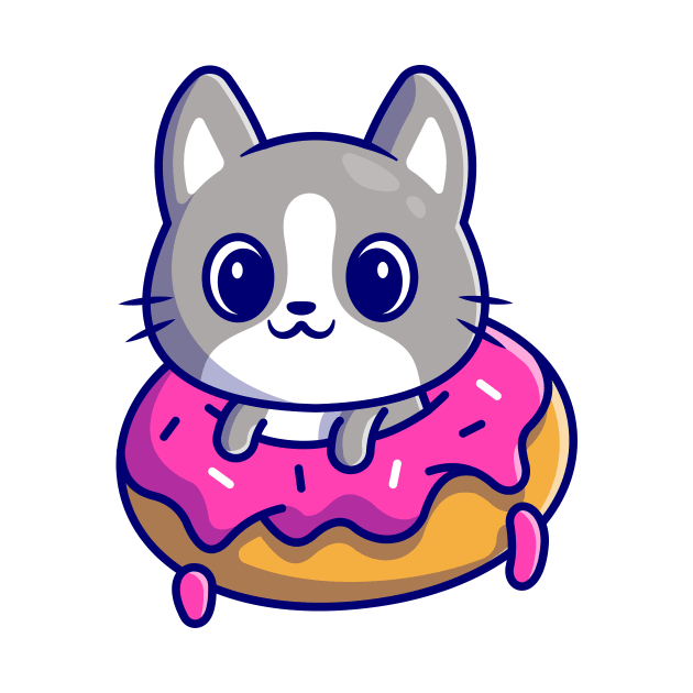 Cute Cat With Doughnut Cartoon by Catalyst Labs