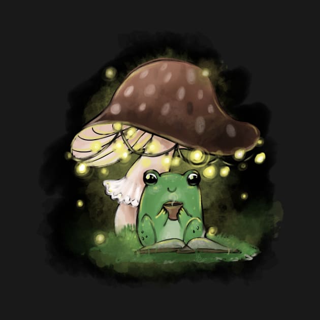 Just a Little Frog with a Book under a Mushroom by LyddieDoodles