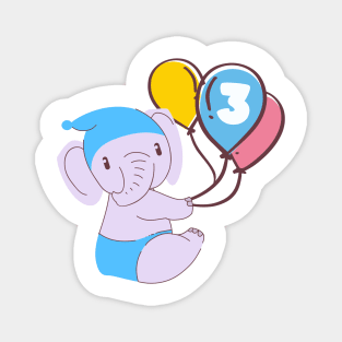 Elephant Children Birthday 3 Years Magnet