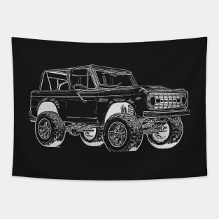 Bronco Wireframe White Tapestry