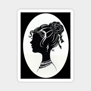 Vintage Fashion Silhouette, Old Fashioned Vanity , Beauty black white Magnet