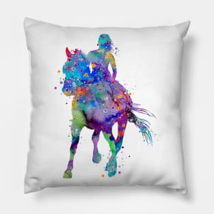 Girl Horse Rider Watercolor Equestrian Gift Pillow