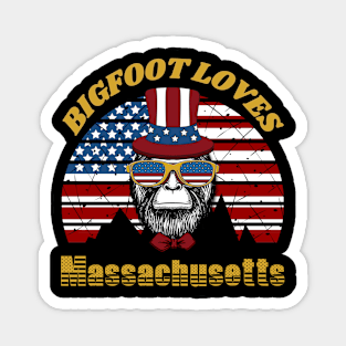 Bigfoot loves America and Massachusetts Magnet