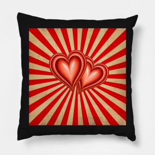 Vintage Grunge Pair of Hearts on Canvas Pillow