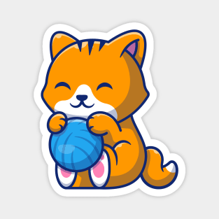 Cute Cat Playing Ball Cartoon (6) Magnet