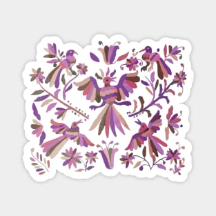 Pink purple otomi tenango mexican fabric birds and flower embroidery interior design Magnet