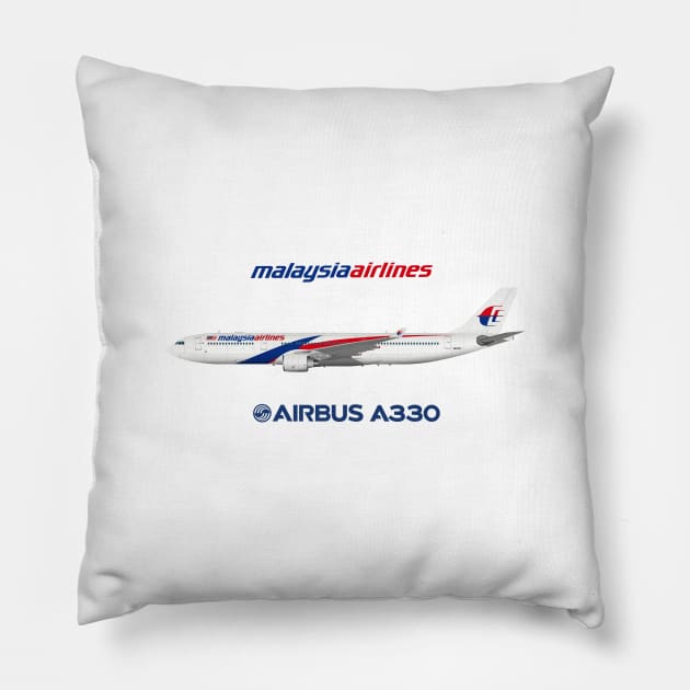 Illustration Of Malaysia Airlines Airbus A330-300 Pillow by SteveHClark