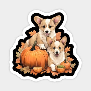 Cute Corgi Pumpkin Autumn Leaves Happy Thanksgiving Magnet