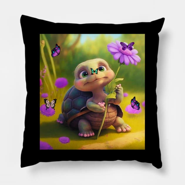 Turtles And Butterflies Make You Happy Pillow by The Global Worker