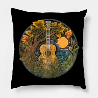 Acoustic Guitar Tree Guitarist Landscape Nature Music Lover Pillow