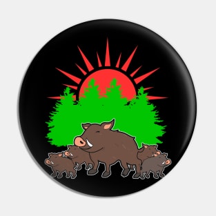 Boar Forest Sun Cartoon Pin