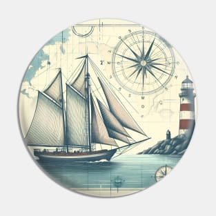 Vintage Nautical Sailboat Map Pin