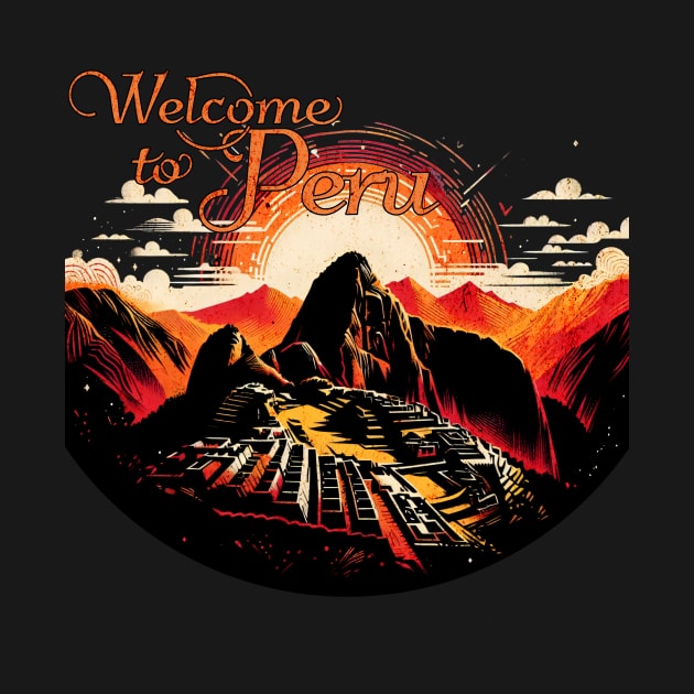 Welcome to Peru Machu Picchu Retro Design by Miami Neon Designs