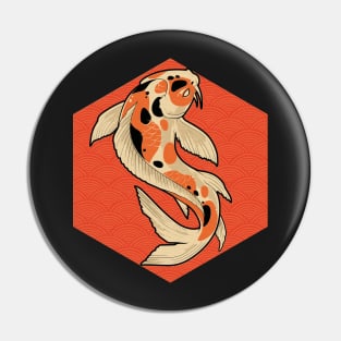 Koi Fish and Red Waves Pin