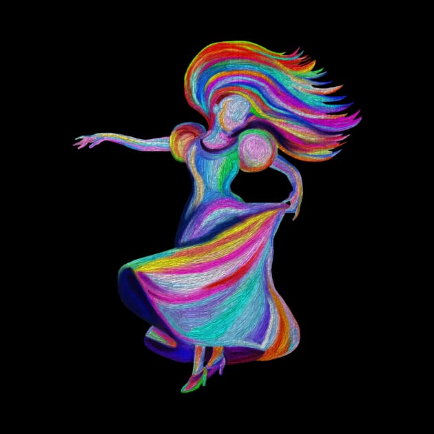 Flamenco Dress Twirling Rainbow Woman by Art by Deborah Camp