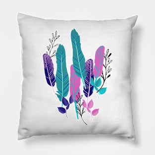 Colorful abstract hand drawn feathers and branches Pillow