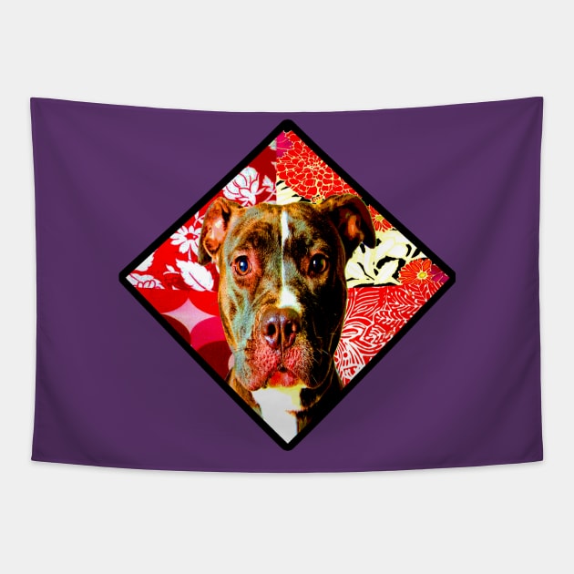 Regal Red Floral PitBull Tapestry by artbyomega