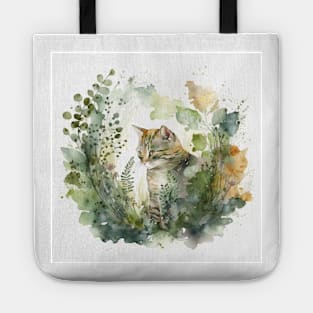 Watercolor Cat in Garden Tote