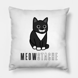 MeowStache - Black And White Cat With Moustache Pillow