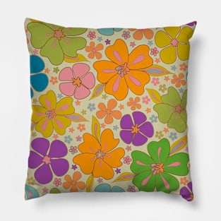 Colorful 70s flower pattern Pillow