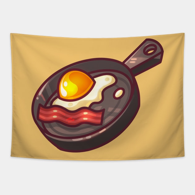 Cute Egg and Bacon Fry Pan Tapestry by Claire Lin