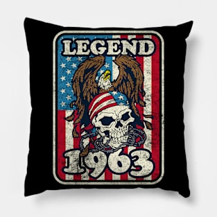 1963 Birthday Legend Bald Eagle Skull USA Flag Pillow