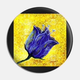 purple tulip on yellow with swirls and dots Pin