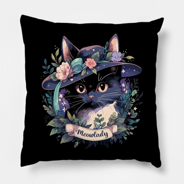 Cottagecore Fairycore Cat Gifts Girls Womens Meowlady Cat Pillow by KsuAnn