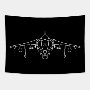 Hawker Harrier jump jet fighter aircraft outline graphic (white) Tapestry