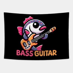 Bass Guitar Cute Fish Guitar Pun Cartoon Tapestry