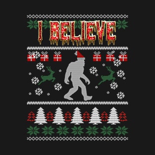 Bigfoot Christmas Ugly Sweater "I Believe" Costume T-shirt T-Shirt