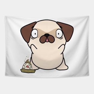 Funny pug steps on a dirty diaper Tapestry