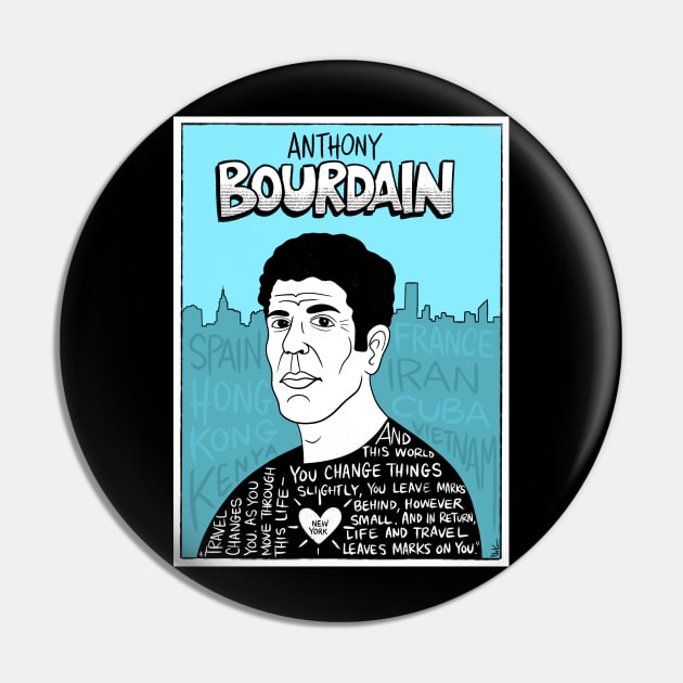 Anthony Bourdain Pop Folk Art Pin by krusefolkart