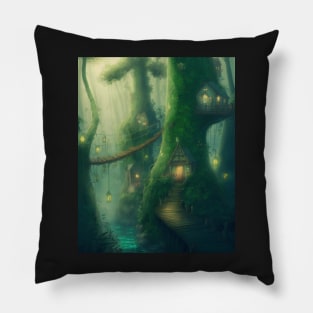 Fairy Forest Village Enchanted Woodland Pillow