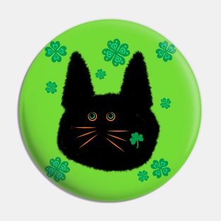 Fuzzy Cats Lucky Shamrock Black Cat Pin