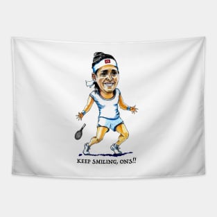 Ons Jabeur pro tennis player caricature Tapestry