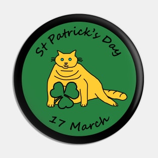 Yellow Chonk Cat and Shamrock St Patricks Day Pin