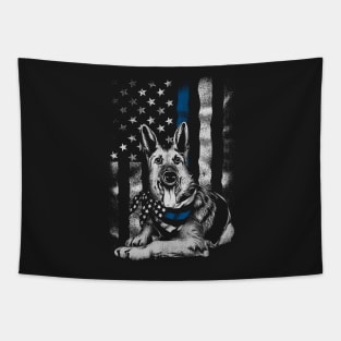 Blue Line K9 American USA Flag German Shepherd Police Tapestry