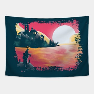 Sunset and fishing view landscape Tapestry