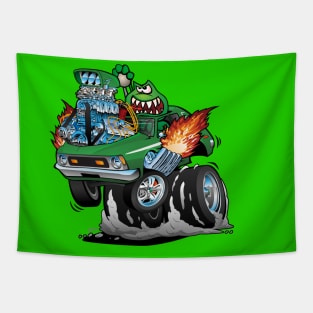 Seventies Green Hot Rod Funny Car Cartoon Tapestry