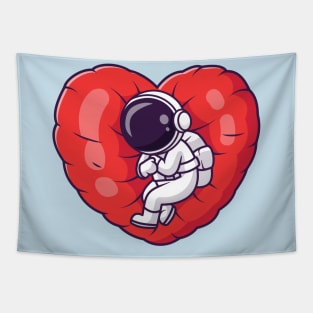 Cute Astronaut Sleeping On Love Heart Pillow Cartoon Tapestry