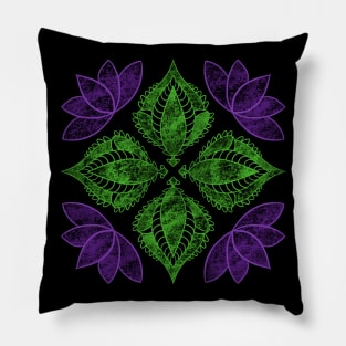 Mandala Design Leaves and Lotus Flowers Pillow