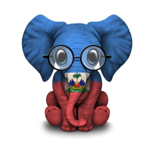 Baby Elephant with Glasses and Haitian Flag T-Shirt