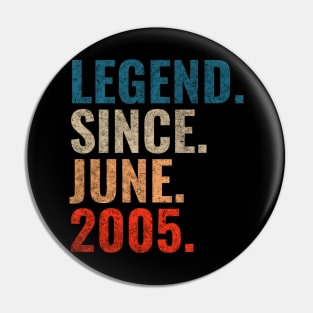 Legend since June 2005 Retro 2005 birthday shirt Pin