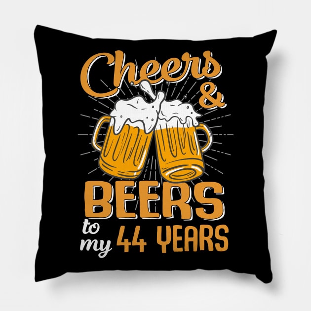 Cheers And Beers To My 44 Years 44th Birthday Funny Birthday Crew Pillow by Durhamw Mcraibx